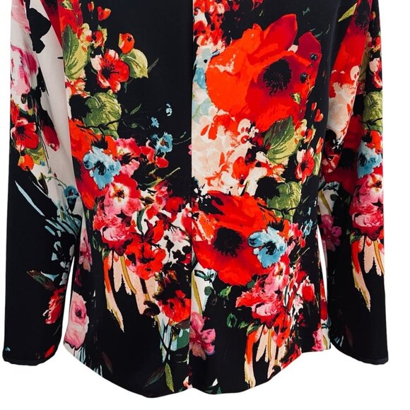 Igigi Floral Zip Jacket Womens Size 12 Black Red Poppy Print Lightweight Blazer - Picture 11 of 11